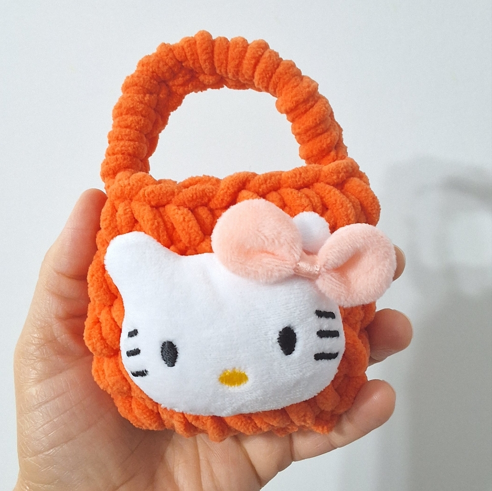 Hello Kitty Orange Plush Crochet Mini Bag | Coin Purse / AirPods Or Earbud Case